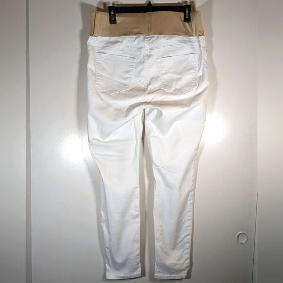Ann Taylor LOFT White Underbelly Maturity Pull On Cotton Jeans W/Tan Waist - Picture 2 of 8